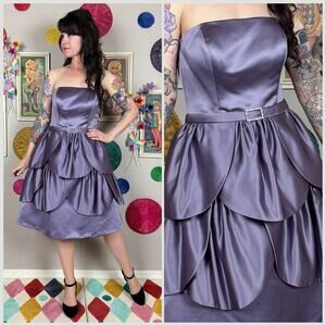 Vintage Y2K Lilac Purple Strapless Satin Mini Prom Dress